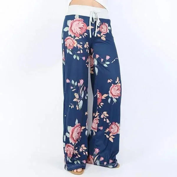 Pantalón de salón de pierna ancha con cordón talla grande, comodidad informal