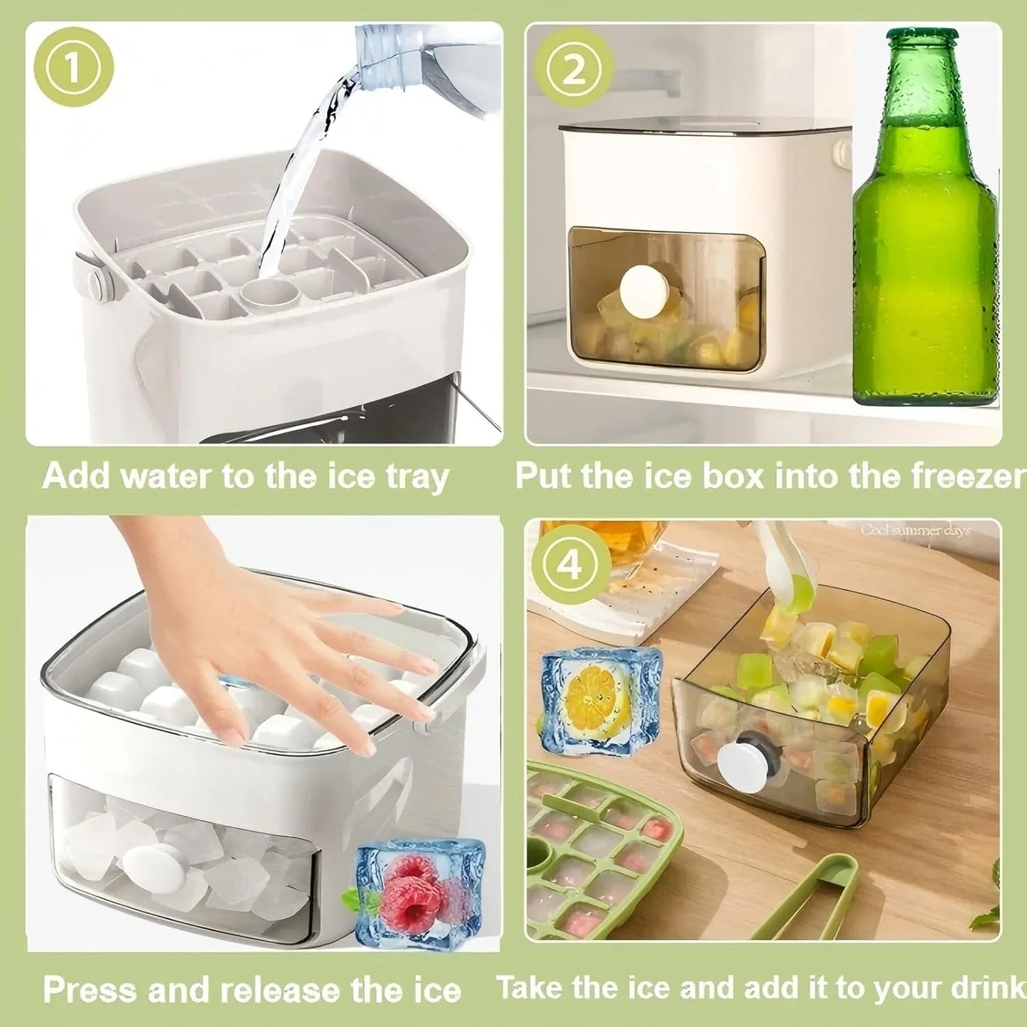 50-Cube Double Layer Ice Cube Maker with Easy Press Cap, Household Refrigerator Ice Making Mold Storage Box, Multi-purpose Kitchen Ice Container