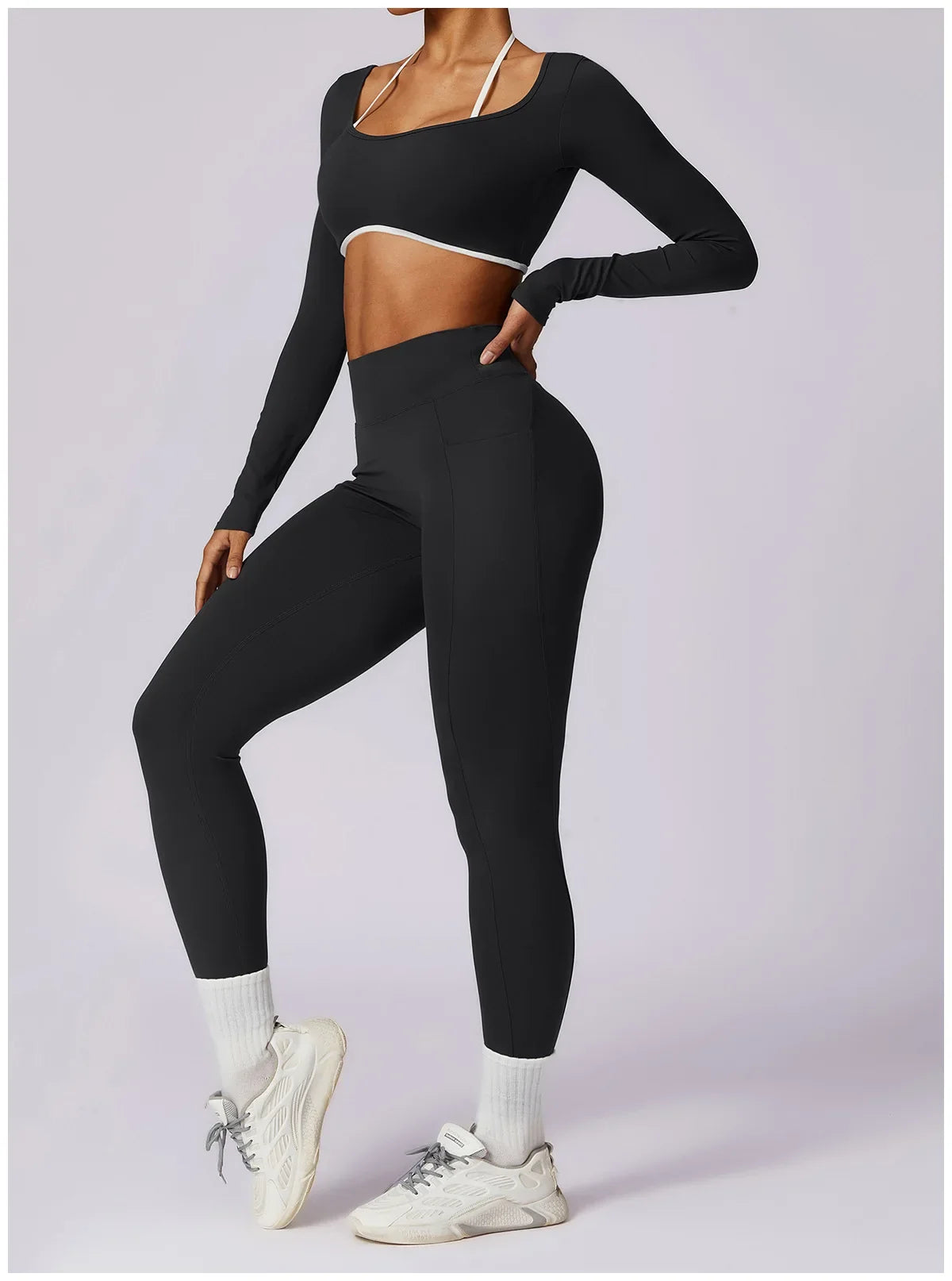 2-Piece Activewear Set – Long Sleeve Crop Top & Leggings