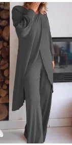 Casual Long Sleeve Tshirt Pants Set Office Lady Spring Summer Elegant Fashion Solid Tops Pants Two Piece Set Women 2024 Outfit