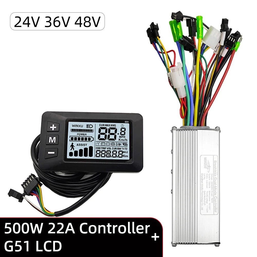 E-bike Brushless Motor Controller 24V 36V 48V 250W 350W with G51 LCD Display Kit Universal for Electric Folding Bike Scooter