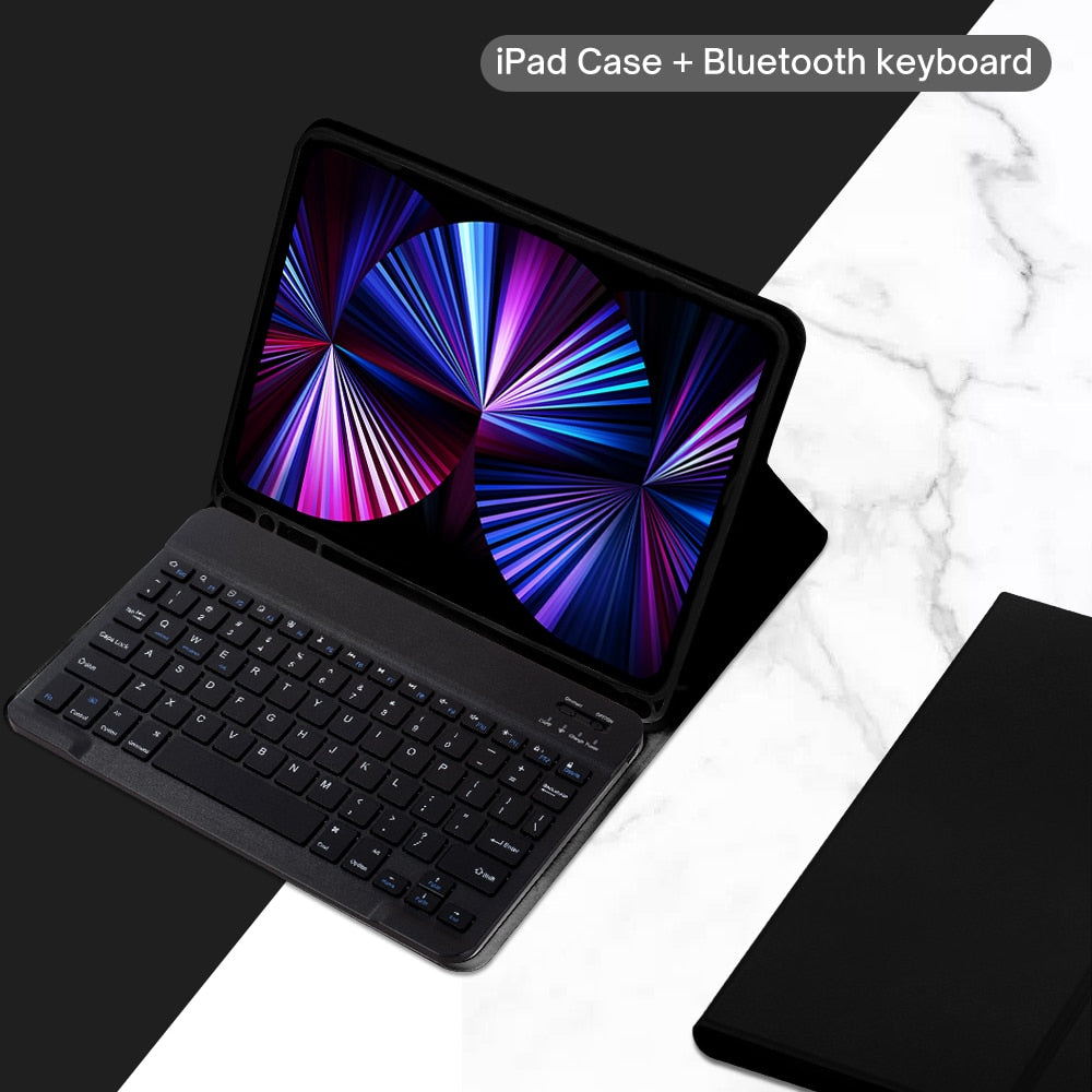 Funda de piel sintética para iPad con soporte y teclado