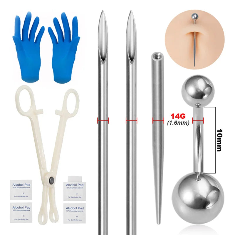 Sterile Body Piercing Tool Kit Surgical Steel Piercing Needles Clamp Pliers Gloves Set Pull Pin Lead Tool Lip Nose Belly Jewelry