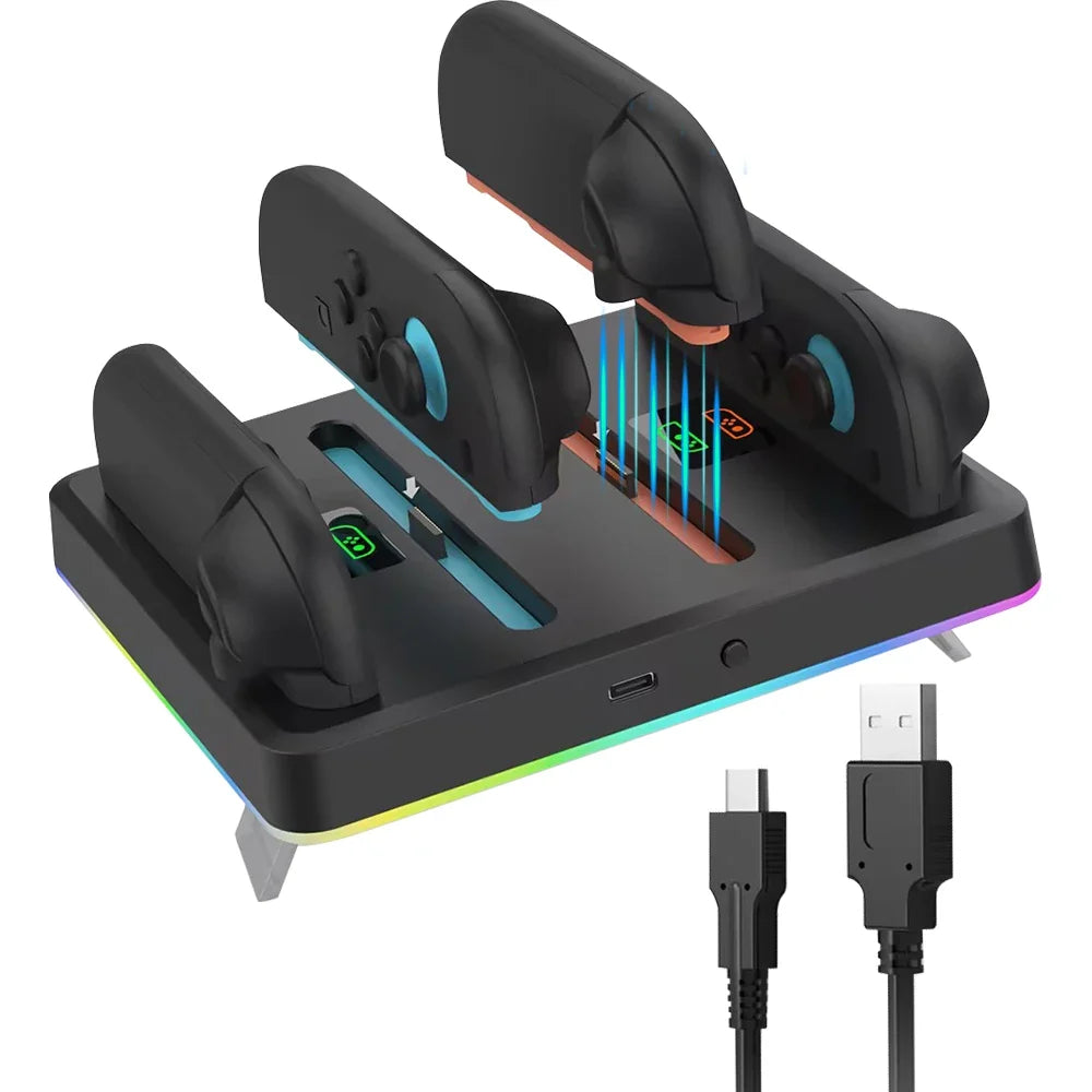 Multi-functional Charging Dock For Switch 2 Joy-Con Controller Charger Station RGB Light Fast Charging Stand For Switch2 Gamepad Charging Base With Type-C Cable