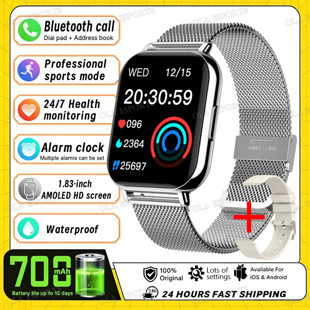 2026 Upgraded Smart Watch Heart Rate Blood Oxygen/Pressure Sleep Monitoring Bluetooth Call Voice Assistant Sport Mode Smartwatch