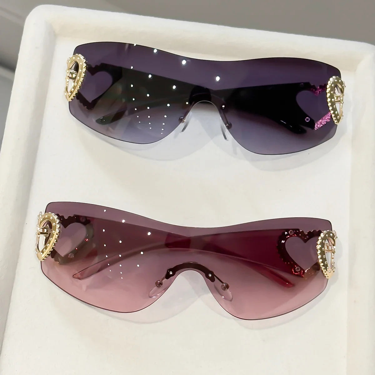 2pcs Y2K Integrated Frameless Glasses, Double Heart Design, Versatile for Women's Daily Street Photography/Travel