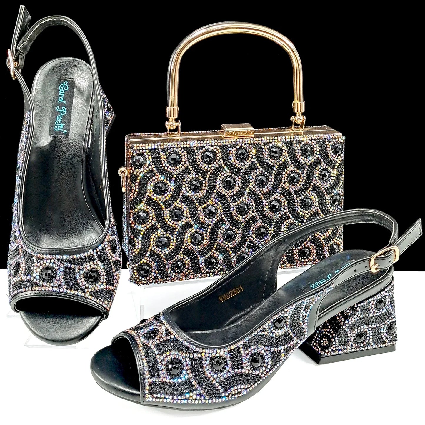 QSGFC 2024 Rhinestone Design INS Hot Sale New Arrivals African Shoes and Bag Set in Green Color Open Toe Comfortable Women Heels