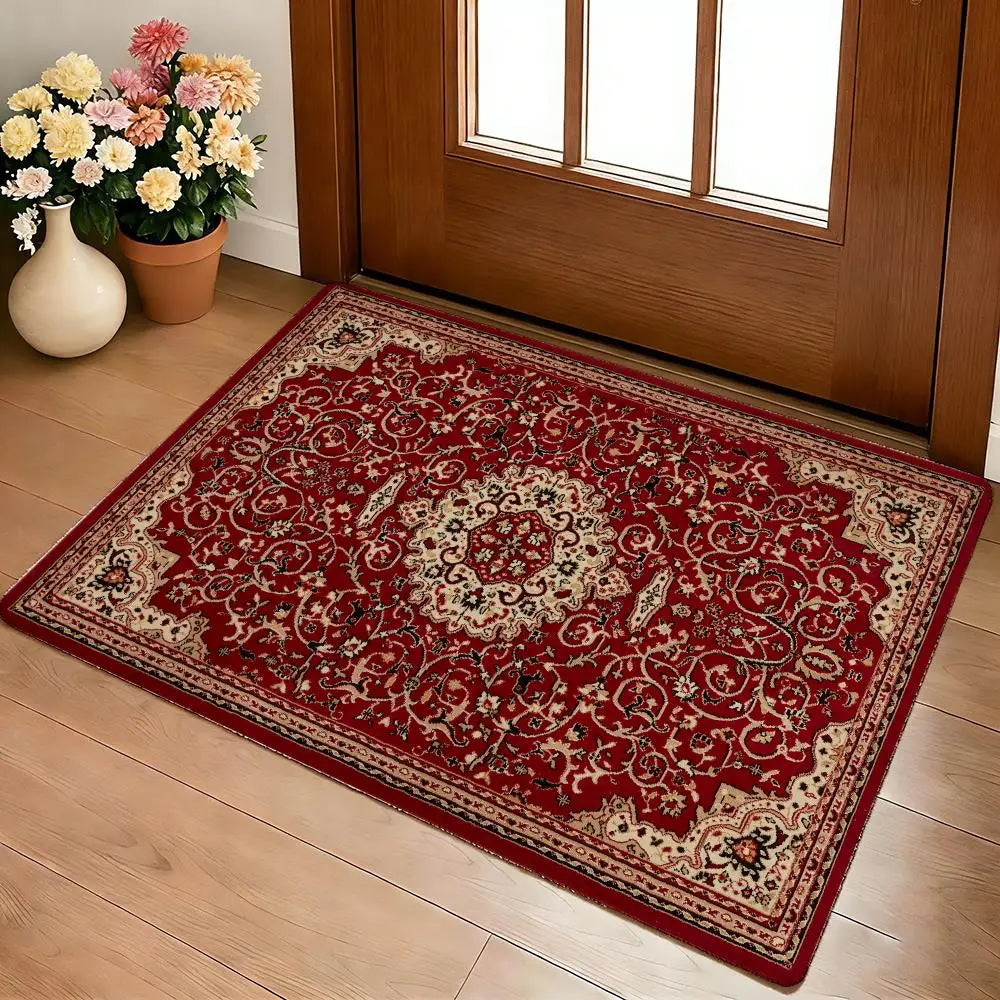 Mysterious Red Persian Carpet Floor Mat Cozy Flannel Soft Thick Non-Slip Mat For Living Room Bedroom Kitchen Decor Rugs
