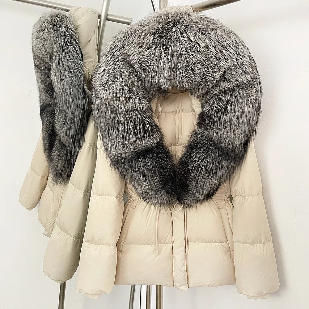 Reality Fur Jacket Real Fur Collar Duck Down Coat Female Winter Hooded Warm Fox Fur Coat Women Natural Raccoon Fur Puffer Jacket
