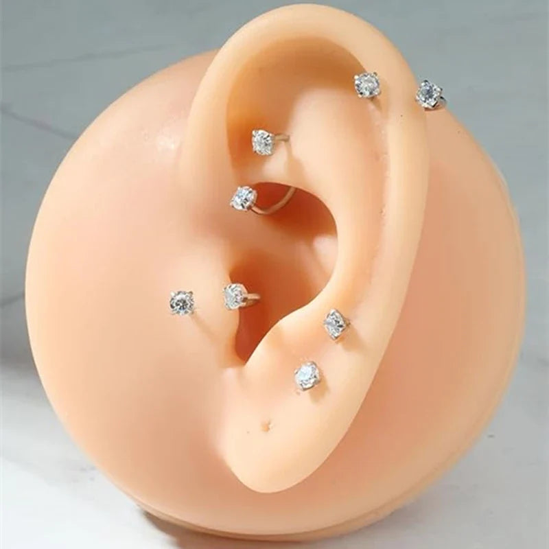 6/2pcs Horseshoe Nose Rings with L-Shape Nose Stud, Stainless Steel