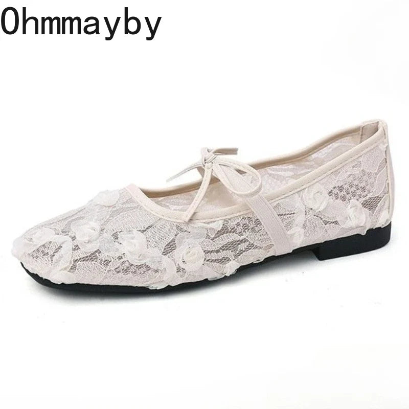2026 Spring Lace Flower Women Mary Jane Shoes Fashion Slip On Comfort Street Style Soft Sole Female Dress Flats Shoes