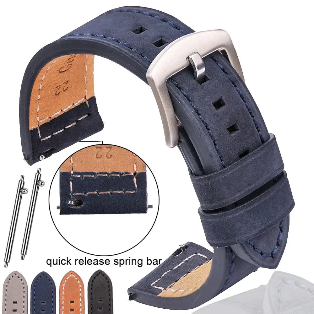 Garmin 18/20/22mm Quick Release Stitched Leather Band with Square Holes