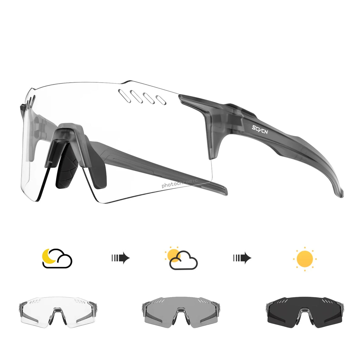 SCVCN Photochromic Cycling Glasses Outdoor Running Eyewaer Fashion Sports Bicycle Sunglasses MTB Road Bike Glasses