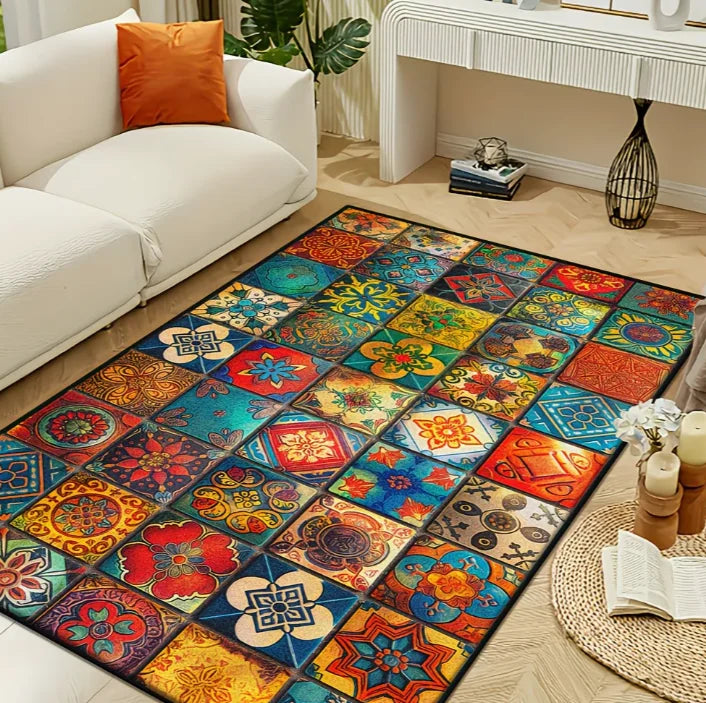 Special Red Blue Area Rug Carpet Machine Washable Mat Living Room Vintage Style Classic Oriental Traditional Carpet Boho Mats