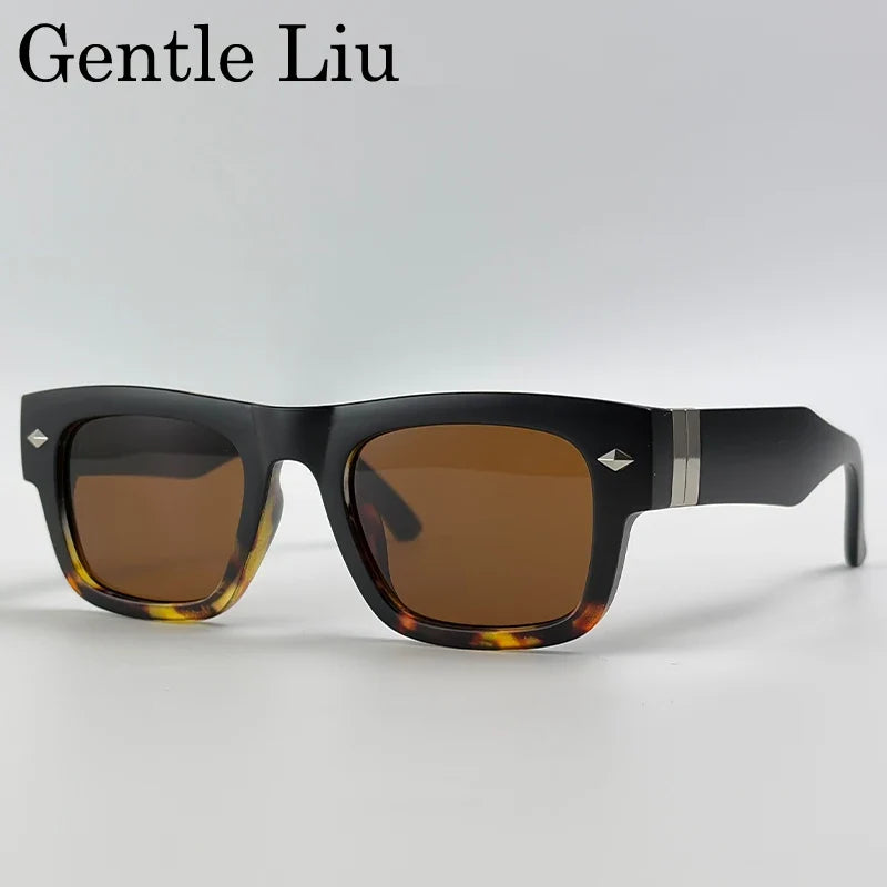 Retro Steampunk Square Photochromic Sunglasses Men Luxury Brand Design Oversized Thick Frame Rivet Sun Glasses For Male Eyewear