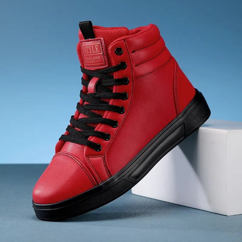 2026 Spring Fashion Red Men's Sneakers High Top Skateboarding Shoes for Men Women Comfortable Unisex Leather Sneakers Size 35-46