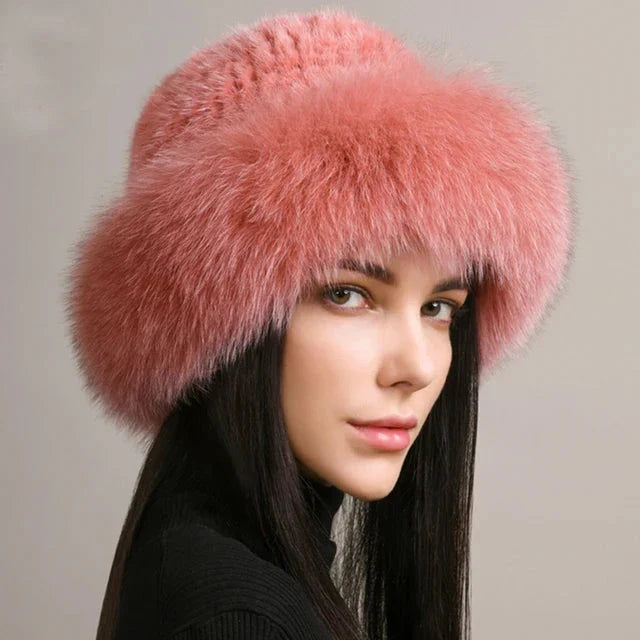 Gorro tejido de piel sintética para mujer