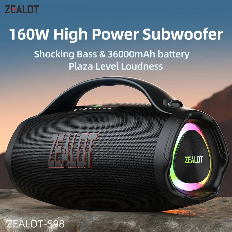 ZEALOT S98 160W Big Power Portable Bluetooth Speaker Wireless TWS Subwoofer Bluetooth Speaker Waterproof Mobile HIFI Quality