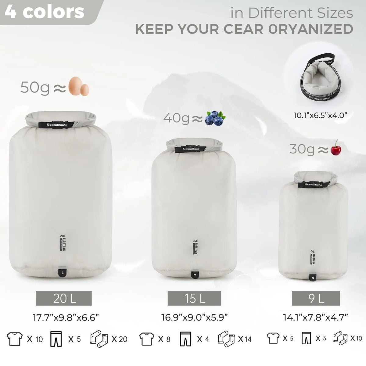Waterproof Dry Bag Ultralight Clothing Storage Bag Lightweight Roll Top Travel Packing Organizer for Luggage Swimming Outdoor