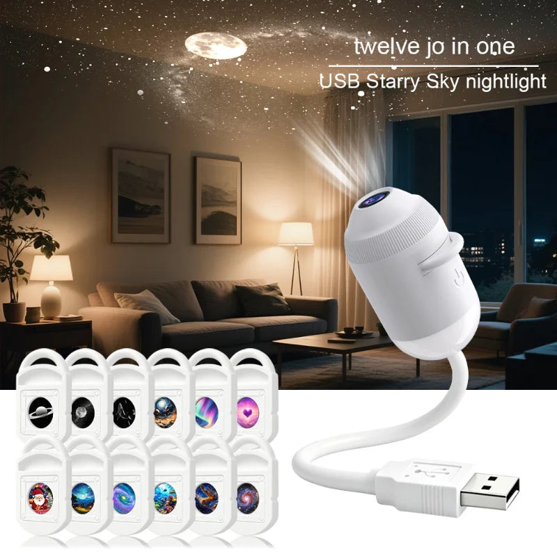 Holographic Night Light Projector Plug Play 2-in-1 Galaxy Star Ocean Projector 360 Rotated Usb Powered Ceiling Light For Bedroom