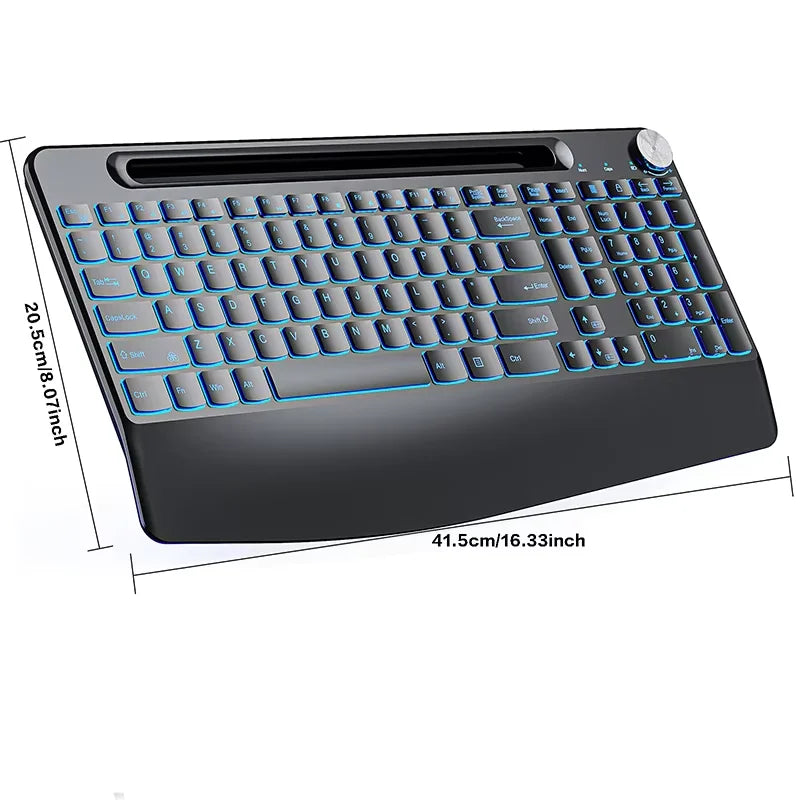 2.4G&Type-C Wireless Keyboard Mouse Combo with Wrist Rest,RGB Backlit,Silent Rechargeable Set for PC,Laptop,Window,Jiggler Mouse