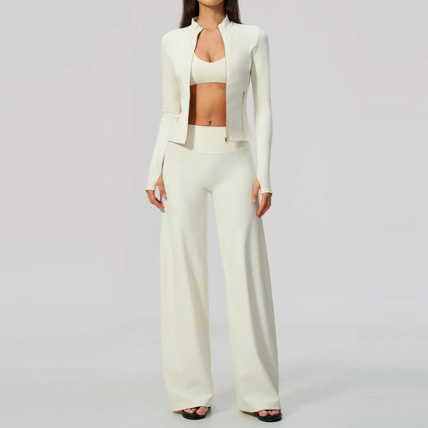 3 PCS Yoga Sets Women Long Sleeve Zipper Slim Jacket+sports Bra+high Waist Flare Pants Fitness Suits Gym Exercise Athletic Wear