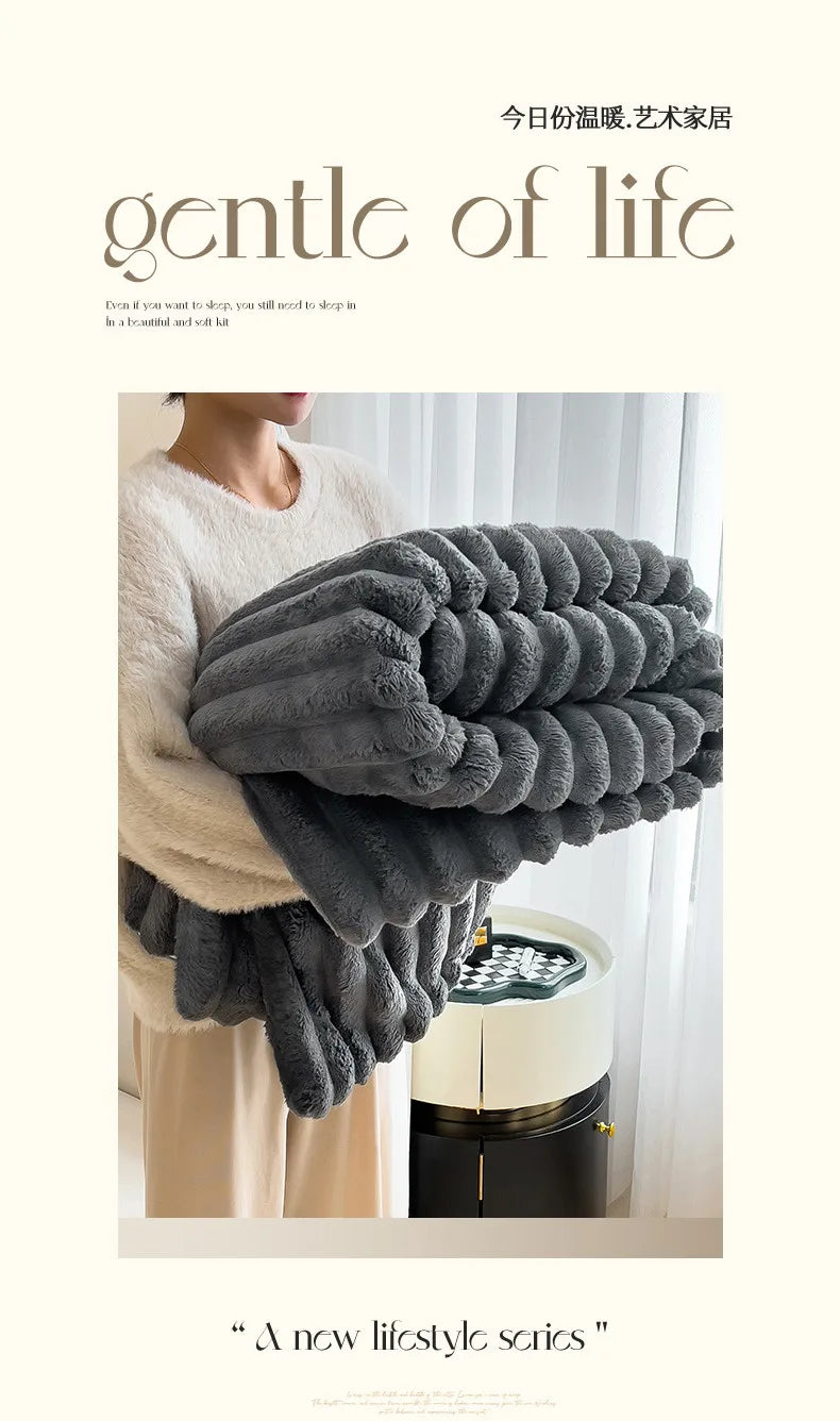 2025 autumn and winter new solid color imitation rabbit fur blanket thickened blanket drawn milk fleece blanket,  no pillowcase