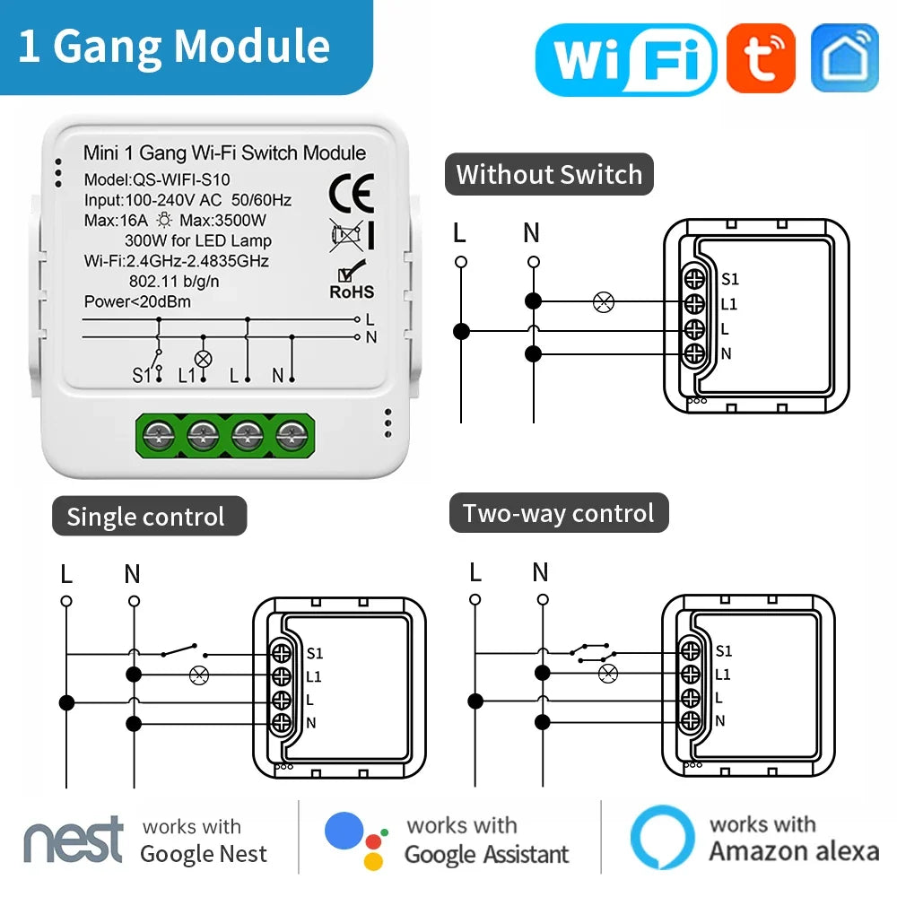 TNCE Tuya Switch Light Curtain Dimmer WIFI Zigbee, Smart DIY MINI Module, Roller Blinds Shutter Breaker, voice alexa google home