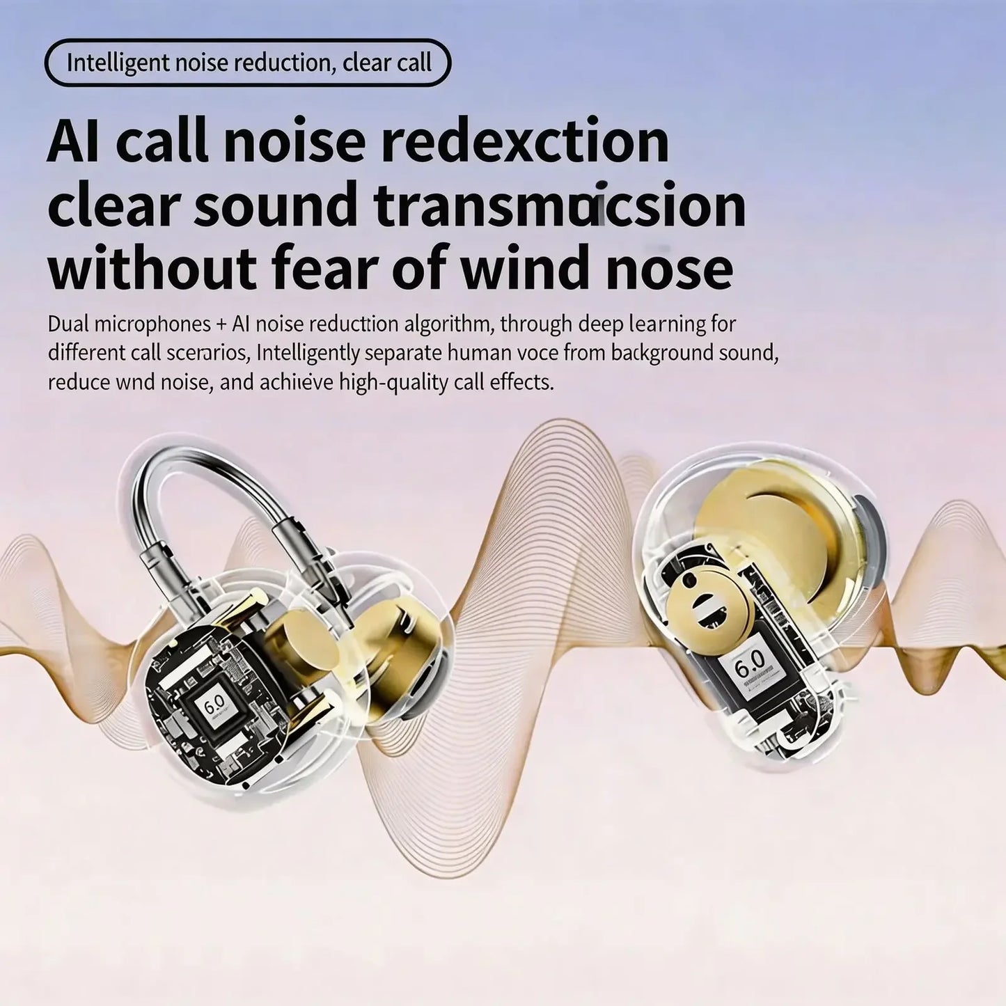 2026 New Bluetooth 6.0 Ear-Clip Headphones 4 Earbuds In-Ear & Open Ear Design 2.6g Ultra-Light Audífonos with AI Noise Reduction