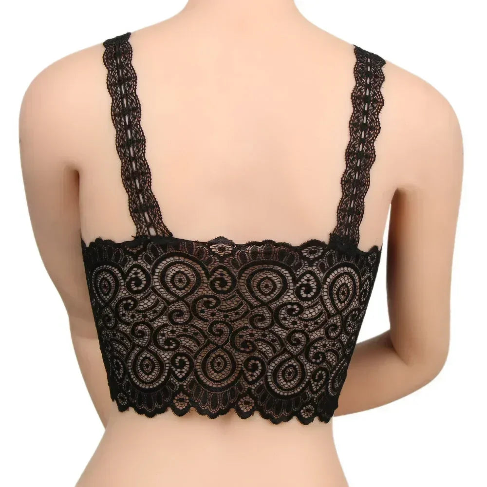 Nuevos tops de tirantes sexis de encaje floral con relleno para mujer, en blanco y negro, de algodón, con cuello en V, estilo chaleco de encaje a crochet informal