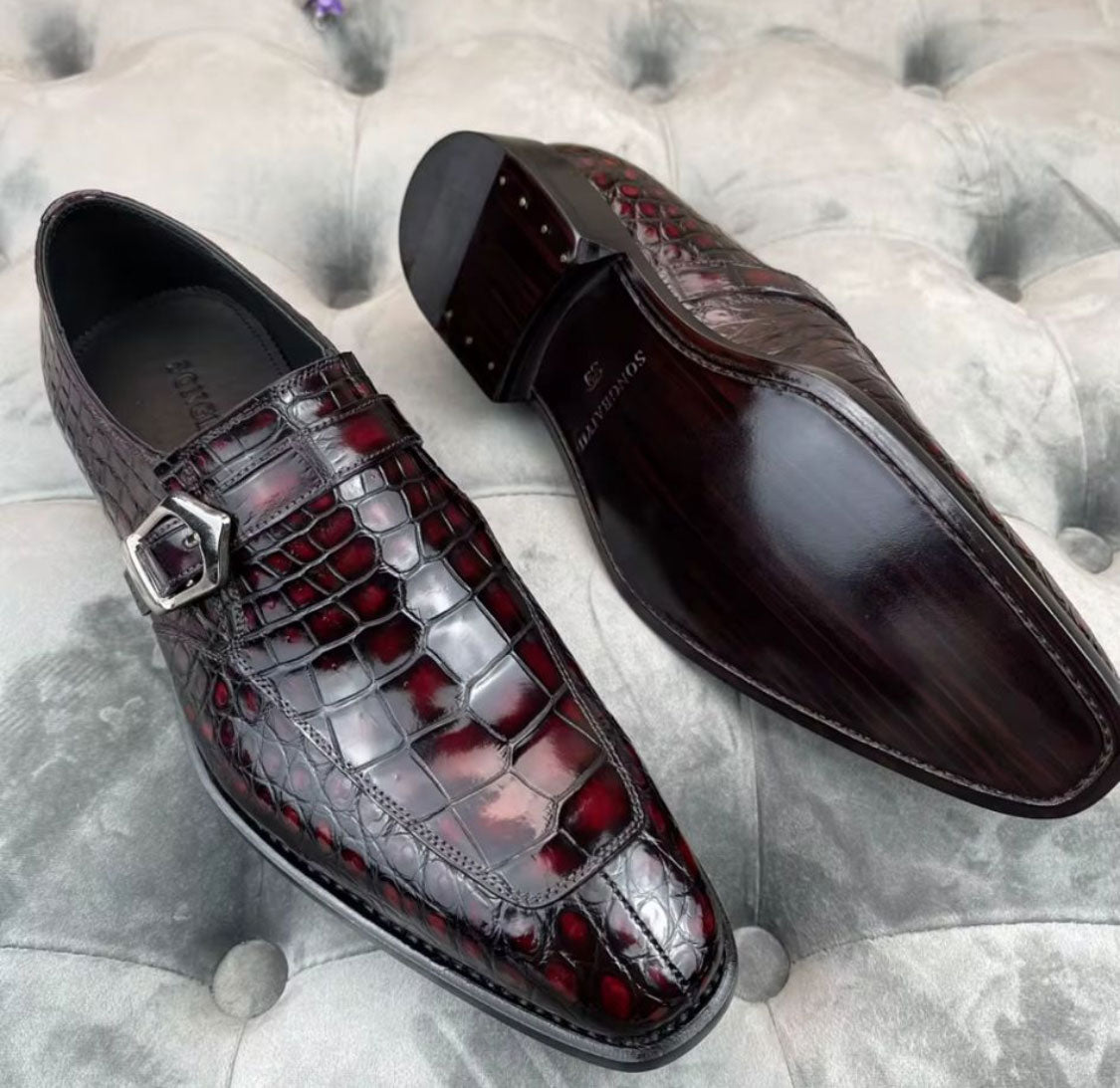 Maurice Sargeant Alligator Monkstrap - Burgundy
