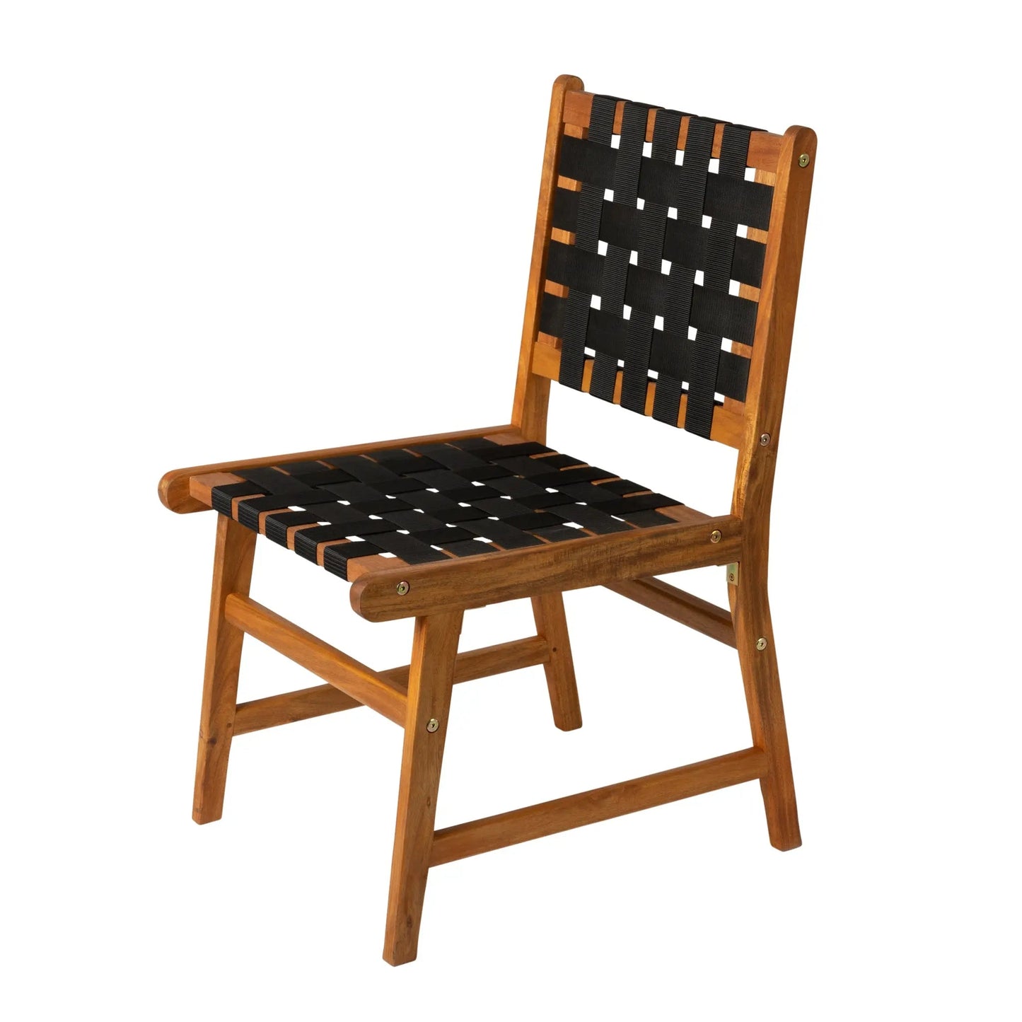 Silla de comedor lateral sin brazos Sava para interior y exterior en cincha negra