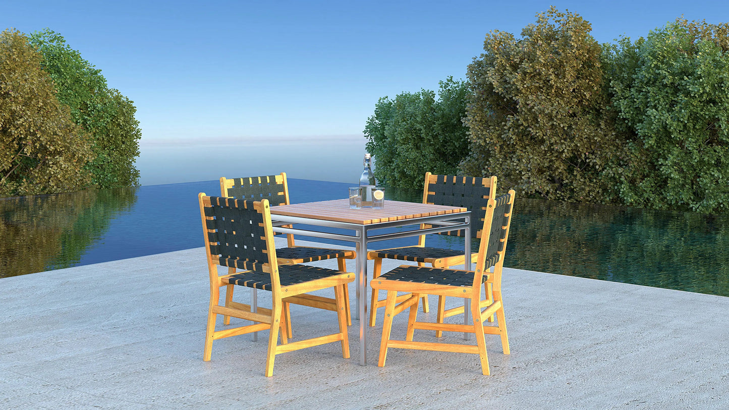 Silla de comedor lateral sin brazos Sava para interior y exterior en cincha negra