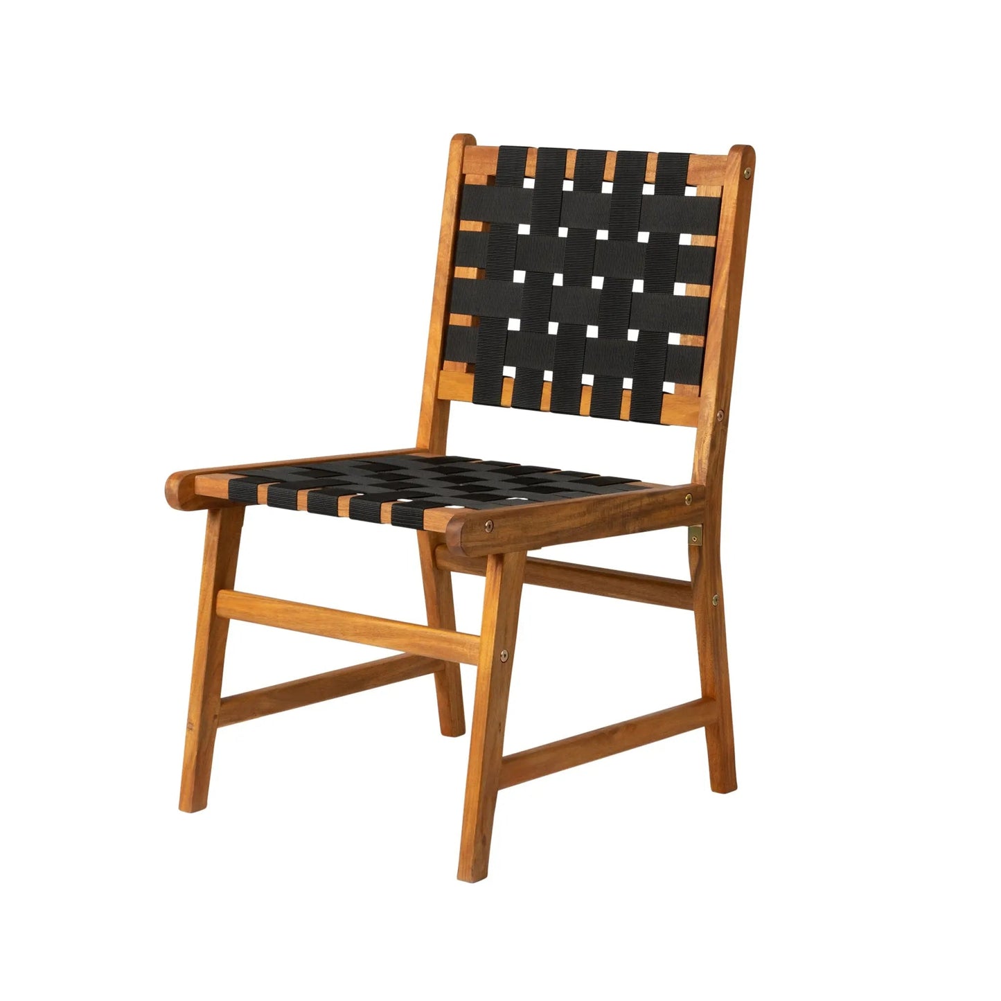Silla de comedor lateral sin brazos Sava para interior y exterior en cincha negra
