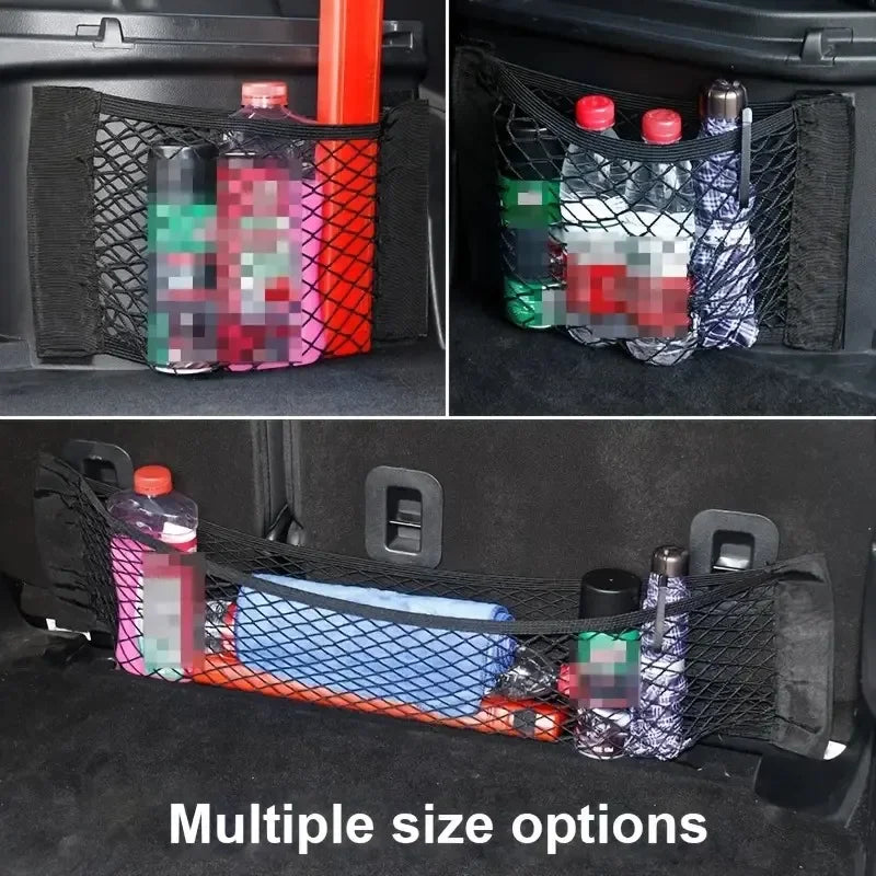 GripGrid Universal Car Mesh Storage Net – Double Elastic Trunk Organizer & Fire Extinguisher Holder for Seats, Sidewalls & Chaos Control
