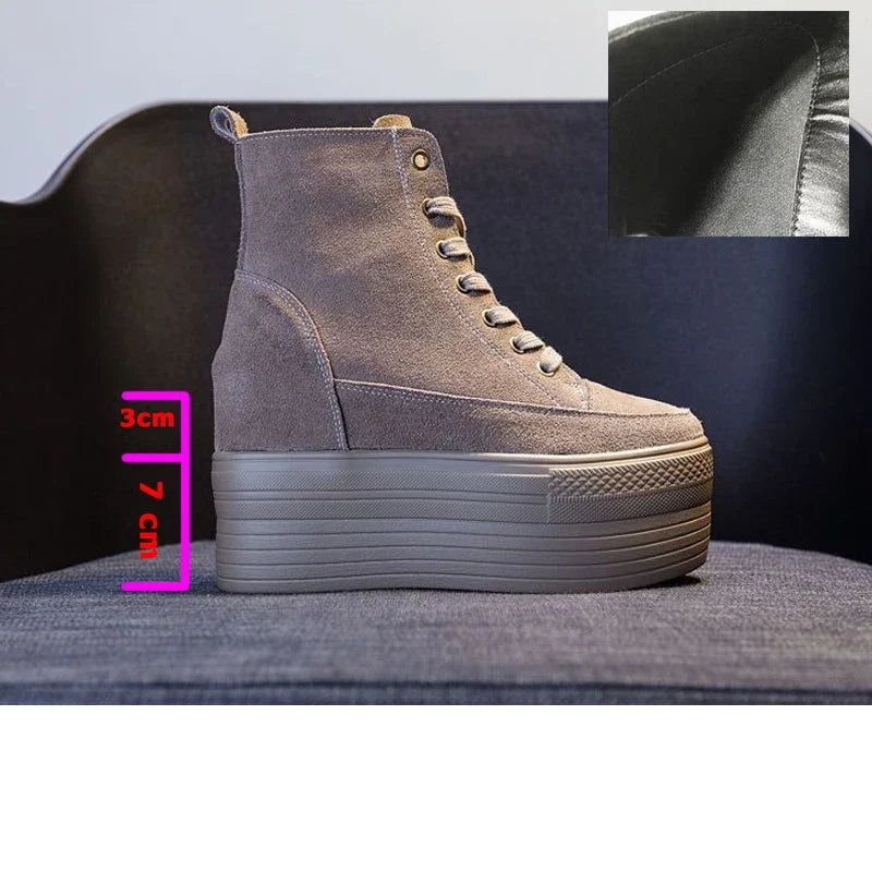 Fujin 12cm Suede Genuine Leather Women Shoes Wedge High Heel Platform Casual Breathable Casual Winterr Shoes Women Ankle Boots