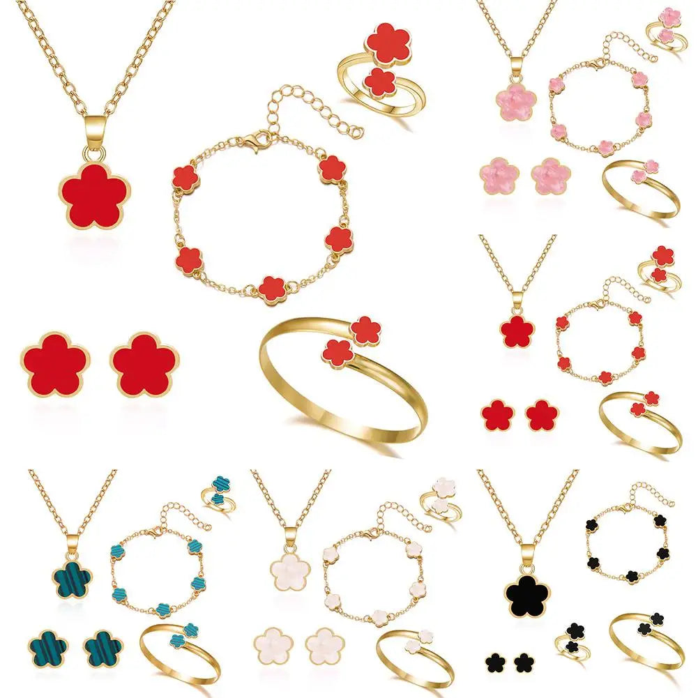 5 Pcs Set Jewelry Stainless Steel Five Leaf Clover Bracelets for Women