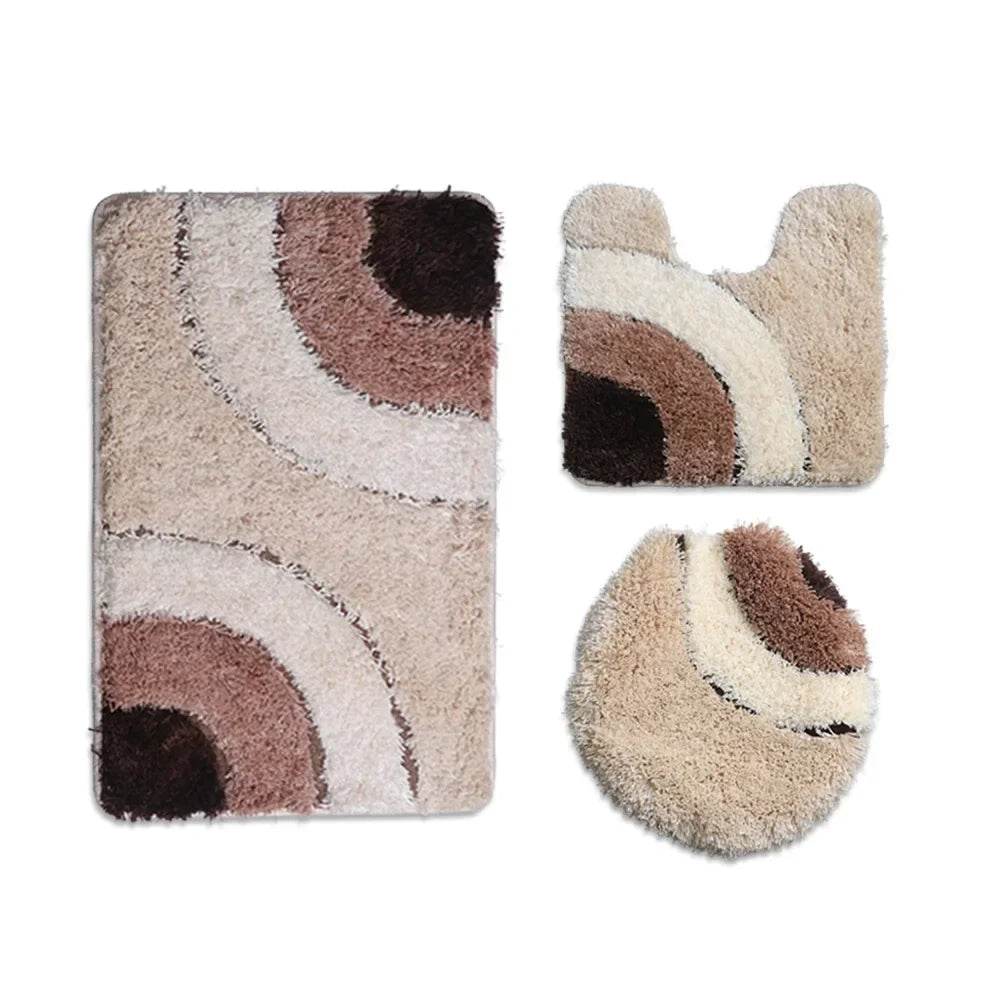 European Style Flocking Floor Mat, Household Bathroom Water Absorption and Anti Slip Mat Combination Set of Three Pieces