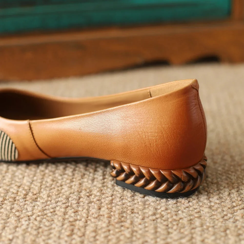 【JOCHEBED HU】Spring Autumn Women Pumps Genuine Leather Sheepskin Upper Pointed Toe Low Heels Women Shoes Fashion Retro 34-43