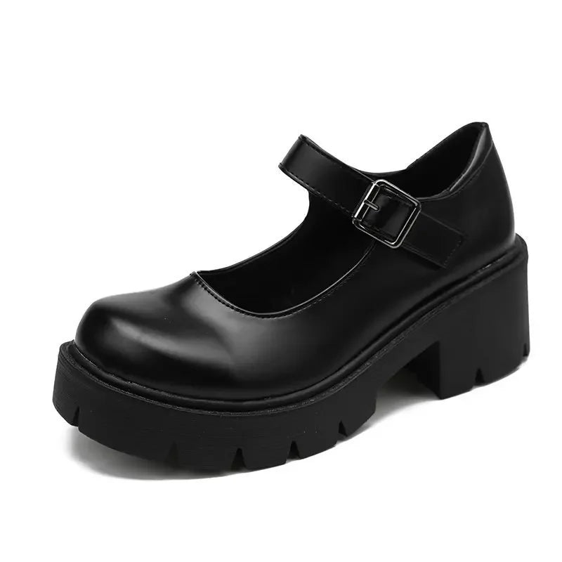 Zapatos de tacón alto Mary Jane de charol para mujer, estilo japonés, con plataforma al tobillo, hebilla, uniforme JK, zapatos Lolita