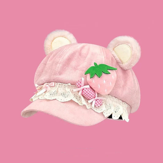 Sombrero de oso fresa Kawaii