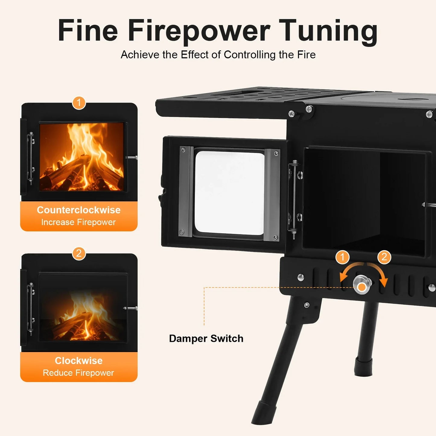 Folding Outdoor Camping Firewood Stove Adjust the Height Smoke Cleanly Outdoor Camping Stove Portable Tent Stove