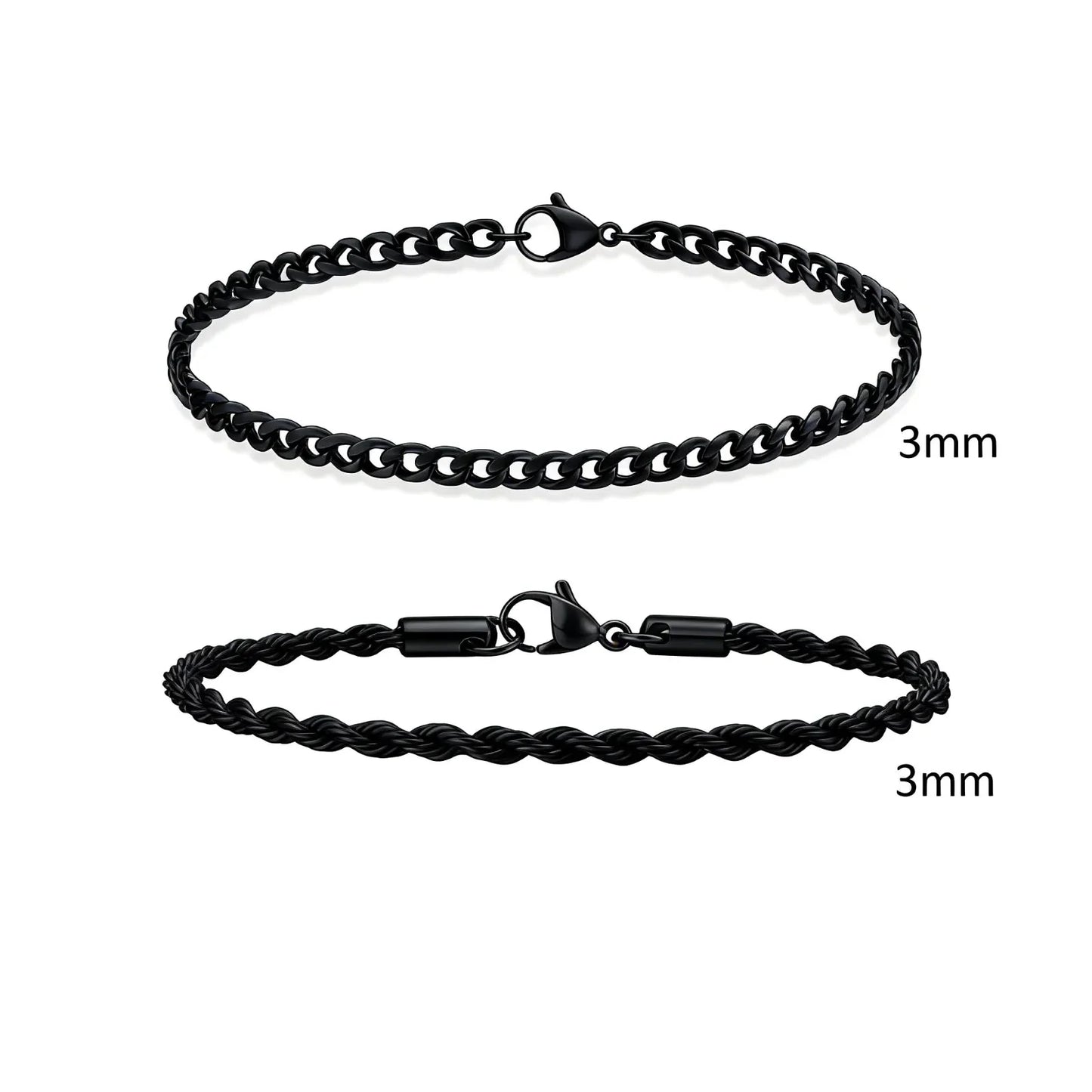 2pcs Men's Chain Bracelets, Stainless Steel Silver Gold Black Color