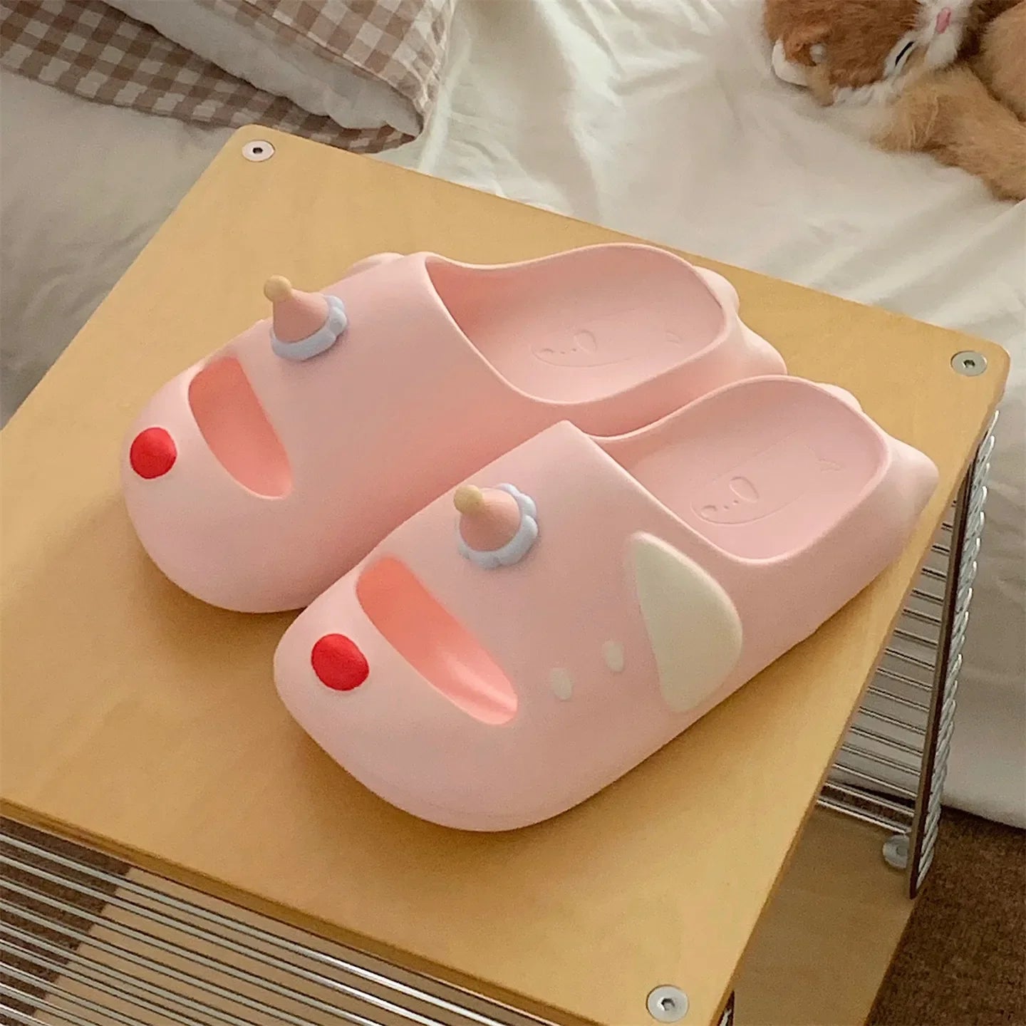 Cute Cartoon Dog Indoor Street Slippers For Women Summer House Shoes Soft EVA DIY Funny Birthday Hat Girls Home Beach Slides
