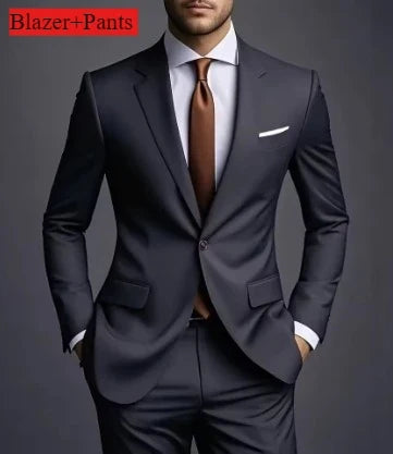 New Luxury Elegant Men's Suits 2 Piece Set Fashion Korean Casual Slim