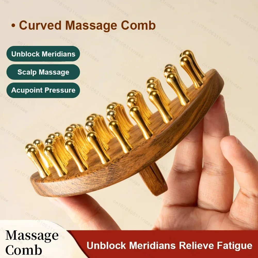Anti Cellulite Meridian Brush Copper Head Massage Comb for Body and Scalp Point Massager Acupressure Lymphatic dredging Gua Sha