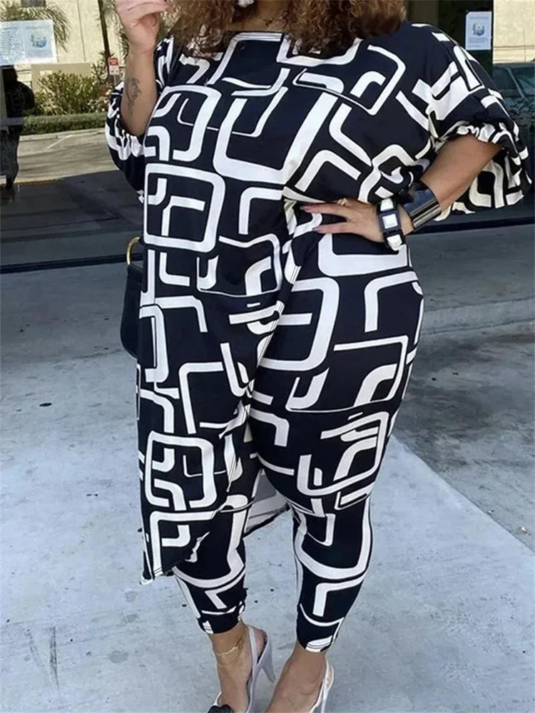 Wmstar Women Two Piece Set Plus Size  Fall Clothes Casual Long Sleeve Shirt Suit Wide Leg Pants Outfits Wholesale Dropshipping