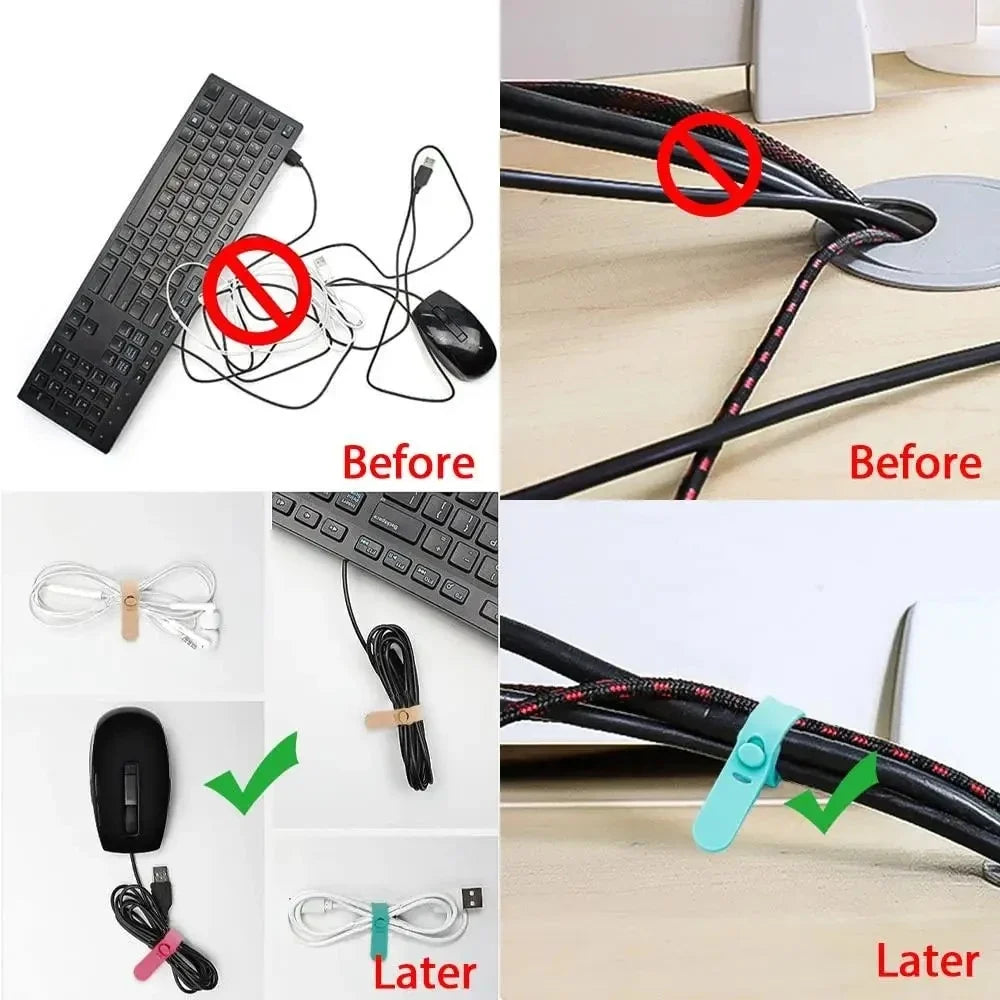 20pcs Cable Organizer Ties Clip Charger Cord Management Silicone Wire Manager Mouse Earphone Holder Data Line Winder Straps