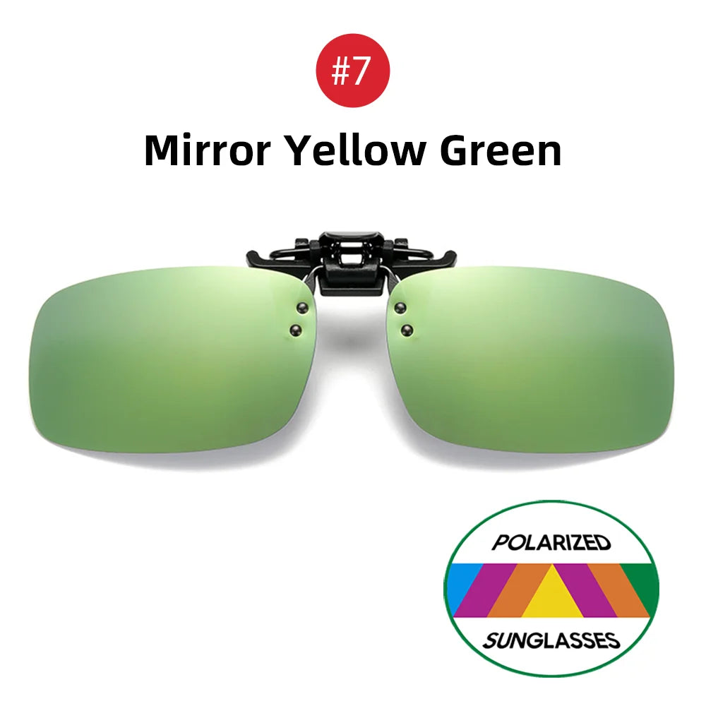 VIVIBEE Classic Flip Up Clip on Sunglasses Fishing Men Square Polarized Lens Night Vision Driving UV400 Women Glasses