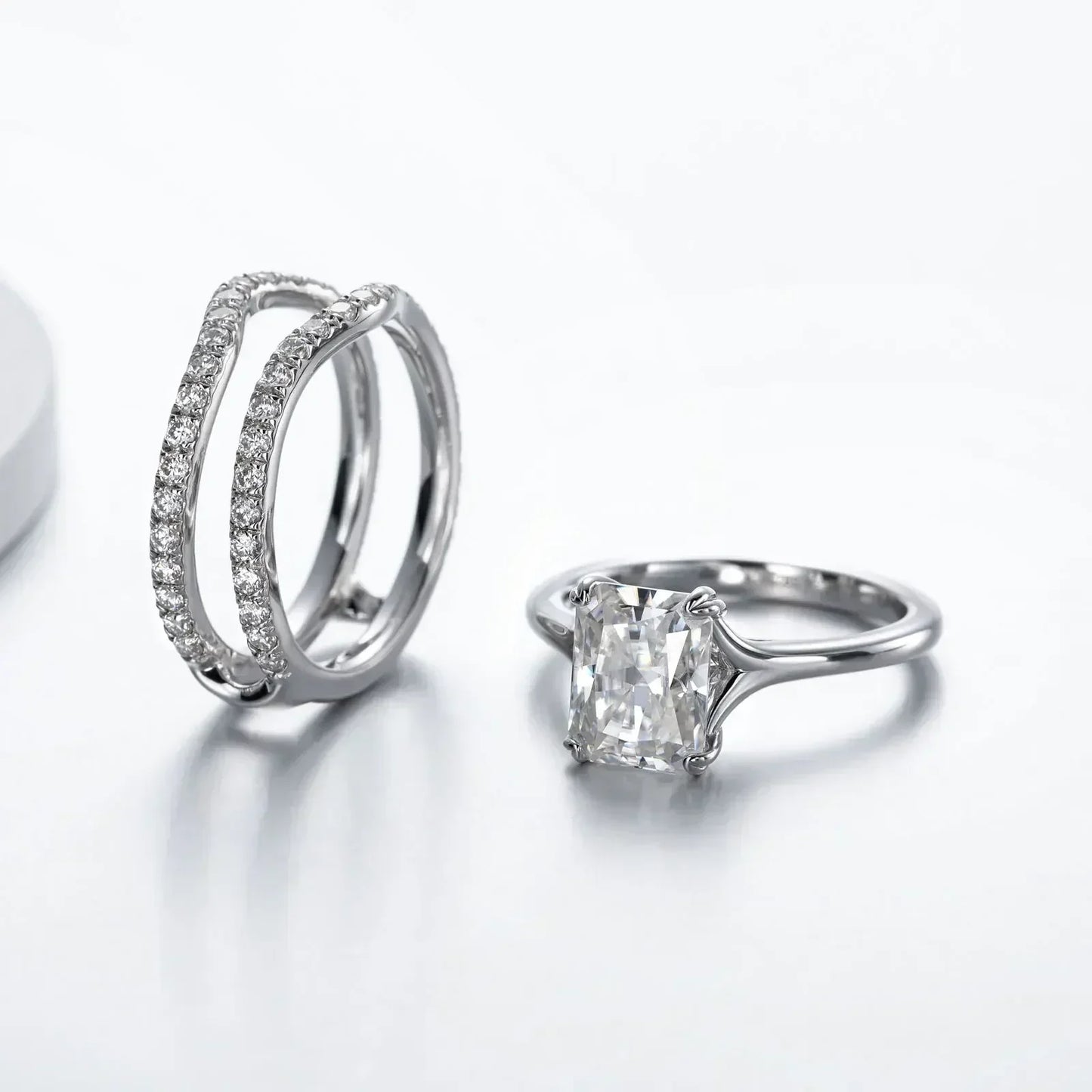DEZO 4.05cttw All Moissanite S925 Silver Wedding Ring Sets for Women Main Stone 3ct Radiant Cut D Color GRA Certificate